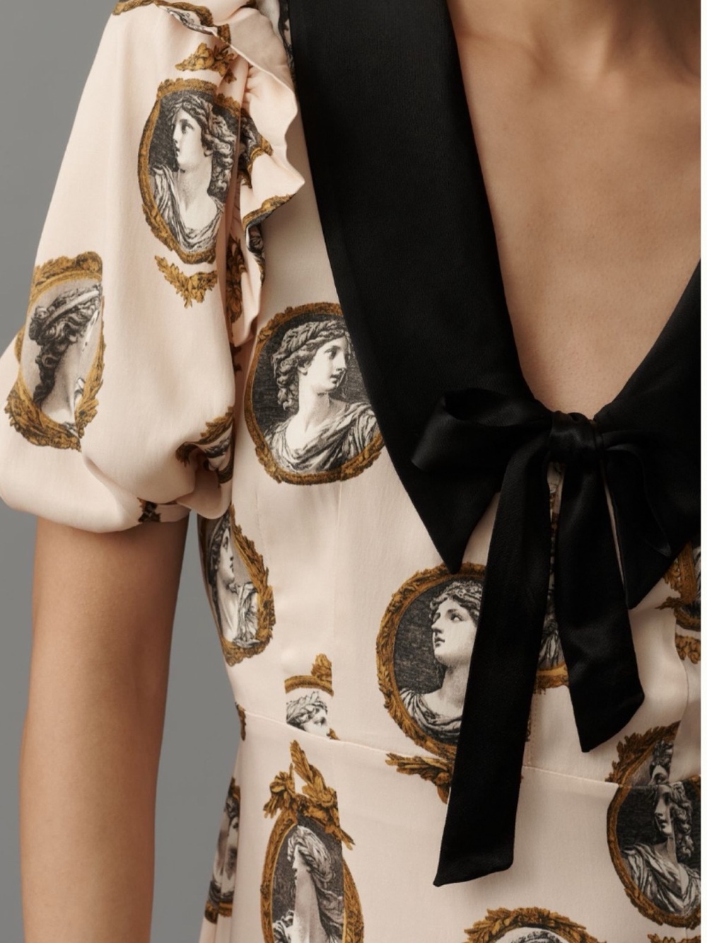 NWT Anthro Maeve Satin Portrait Front-Tie Mini Dress baroque-inspired look, S - Picture 6 of 13